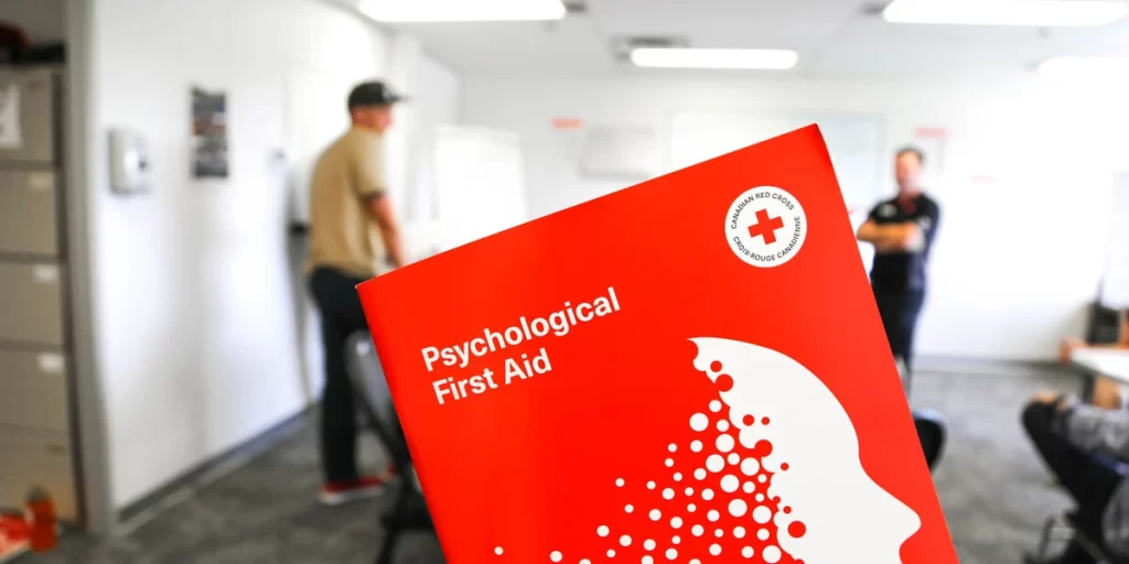 Images shows Psychological First Aid book by Red Cross.